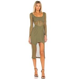 Dion Lee Crochet Lace Bustier High Low Midi Dress Green Washed Olive Size 8